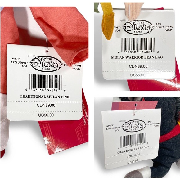 Disney Store Mulan Bean Bag Plush Lot of 3 Khan Traditional & Mulan Warrior NWT - Picture 11 of 12